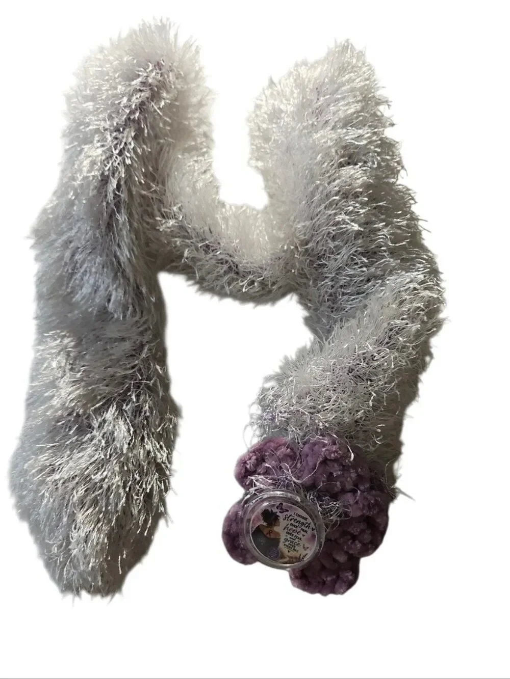 Handmade Faux Fur Crochet Boa Scarf Lavender Pain Awareness Brooch OOAK Botanica